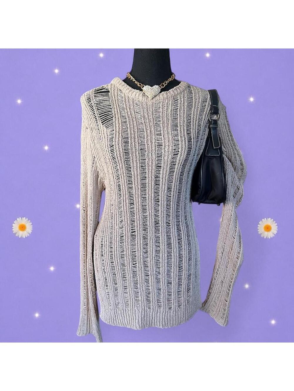 Vintage Y2K Distressed Knit Sweater Fairy Grunge Boho Made in Korea Size Small